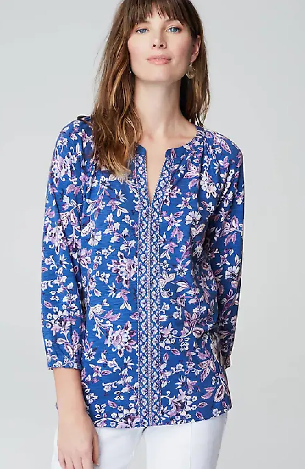 Border-Printed Floral Top | Jjill