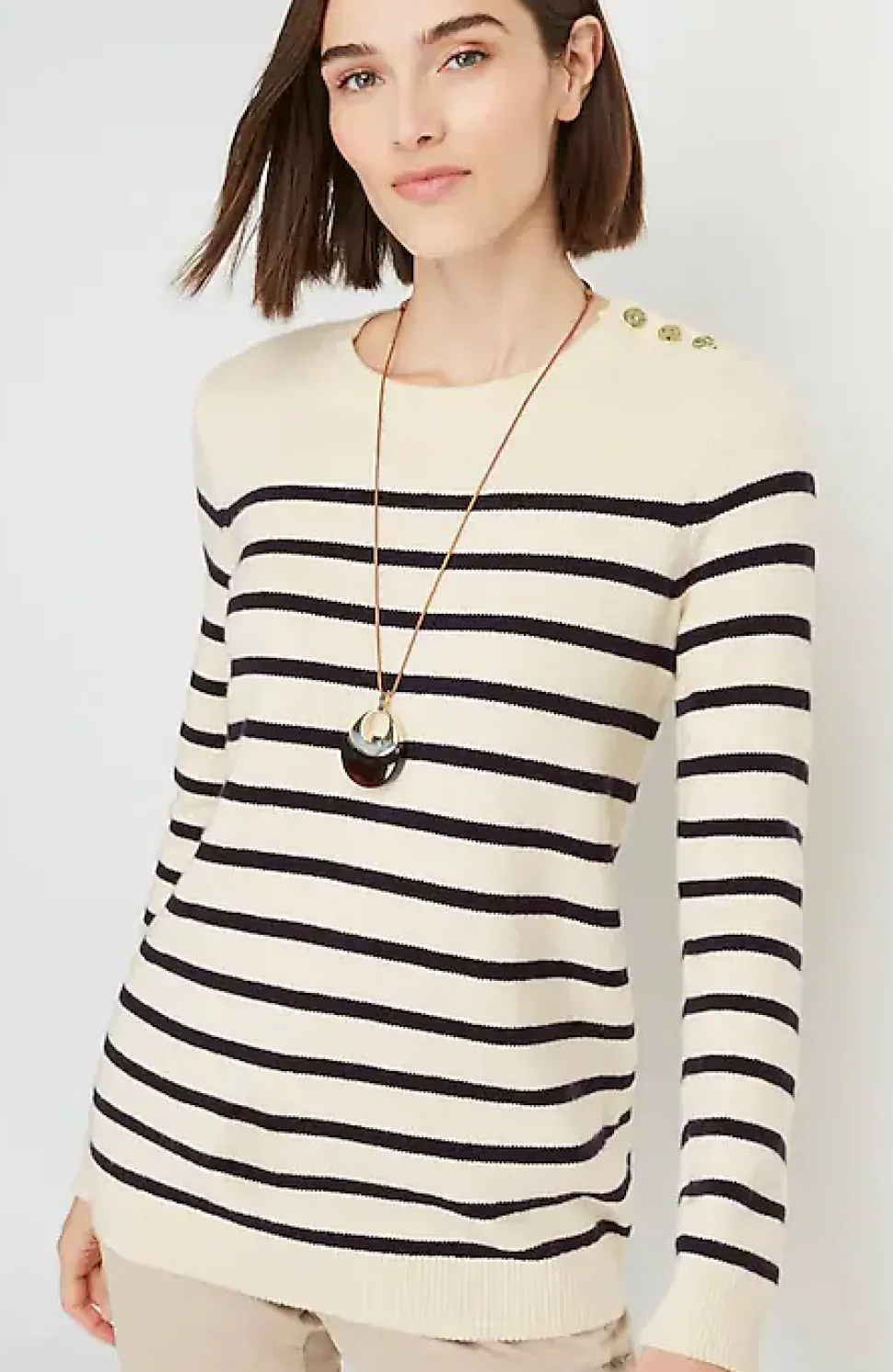 Buttoned-Shoulder Pullover Sweater | Jjill