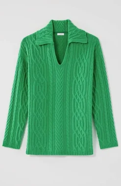 Cabled Polo Sweater | Jjill