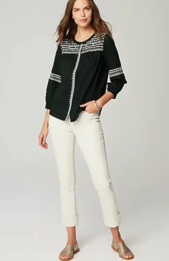 Embroidered Smocked-Sleeve Top | Jjill