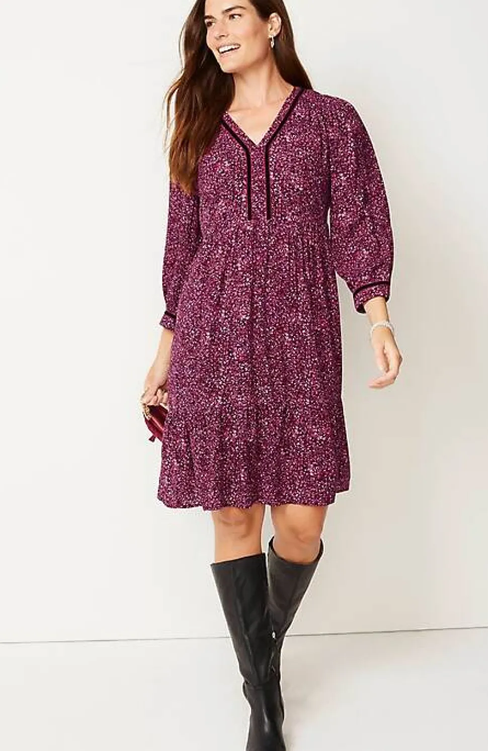 Floral-Printed Flounced-Hem Dress | Jjill