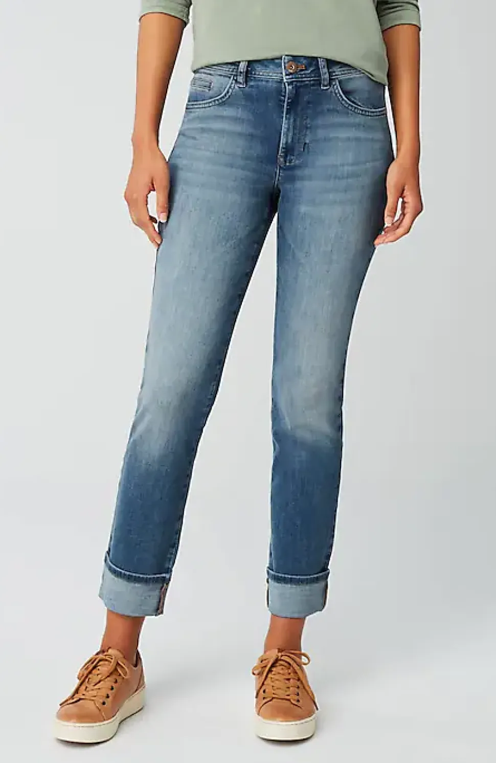High-Rise Straight-Leg Cuffed Jeans | Jjill