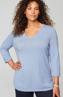 Lightweight Tweed V-Neck Sweater | Jjill