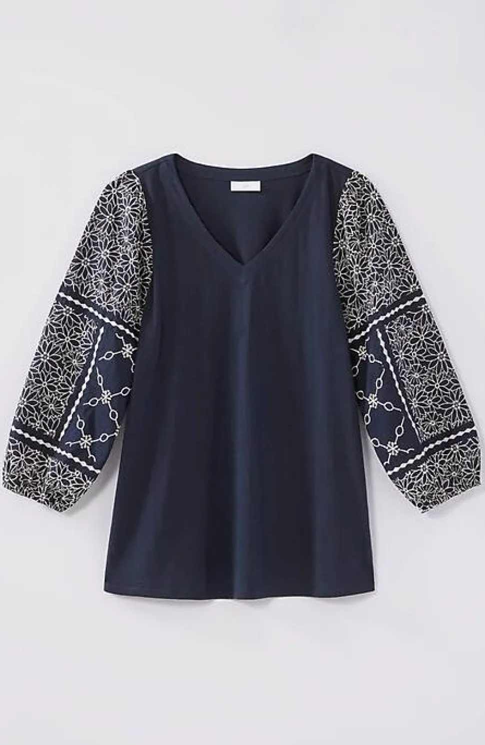 Mixed-Media Embroidered-Sleeve Top | Jjill