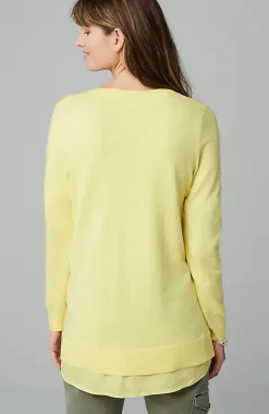 Mixed-Media Layered V-Neck Sweater | Jjill