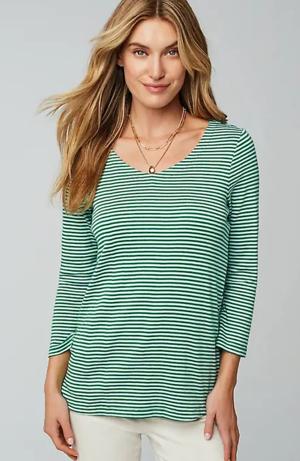 Pima 3/4-Sleeve V-Neck Tee | Jjill