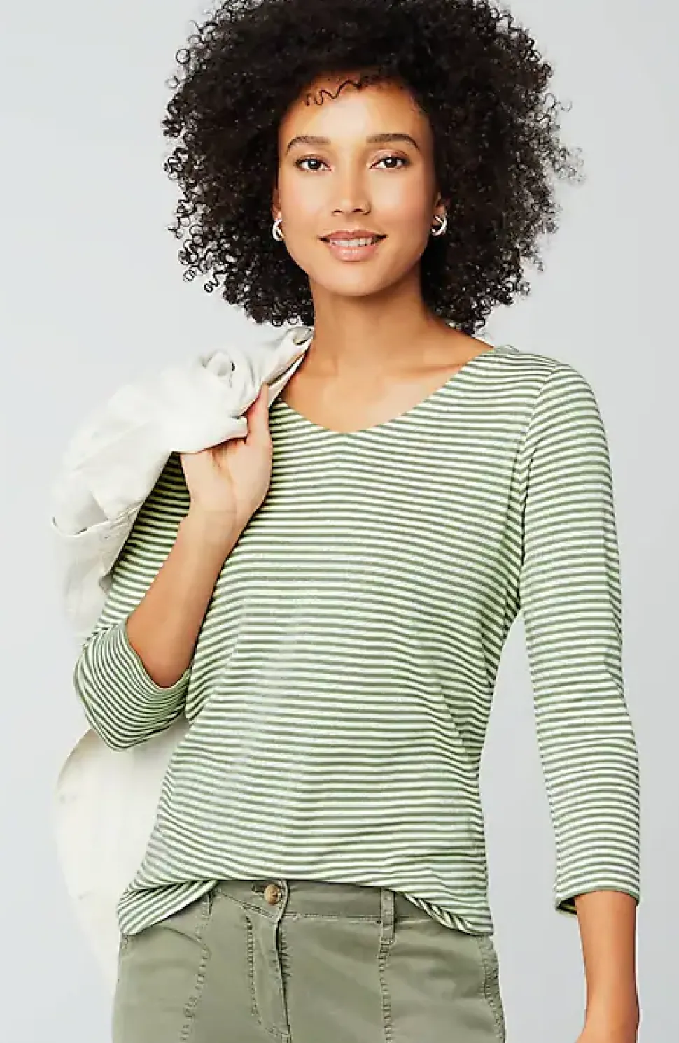 Pima 3/4-Sleeve V-Neck Tee | Jjill