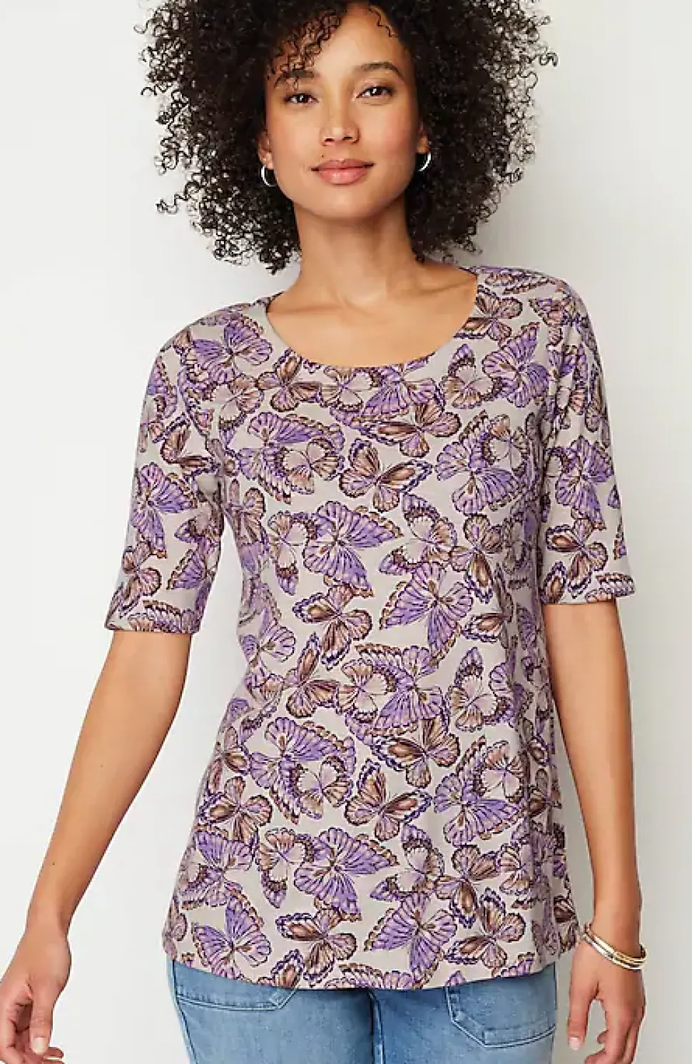 Pima-Slub Scoop-Neck Side-Slit Tee | Jjill