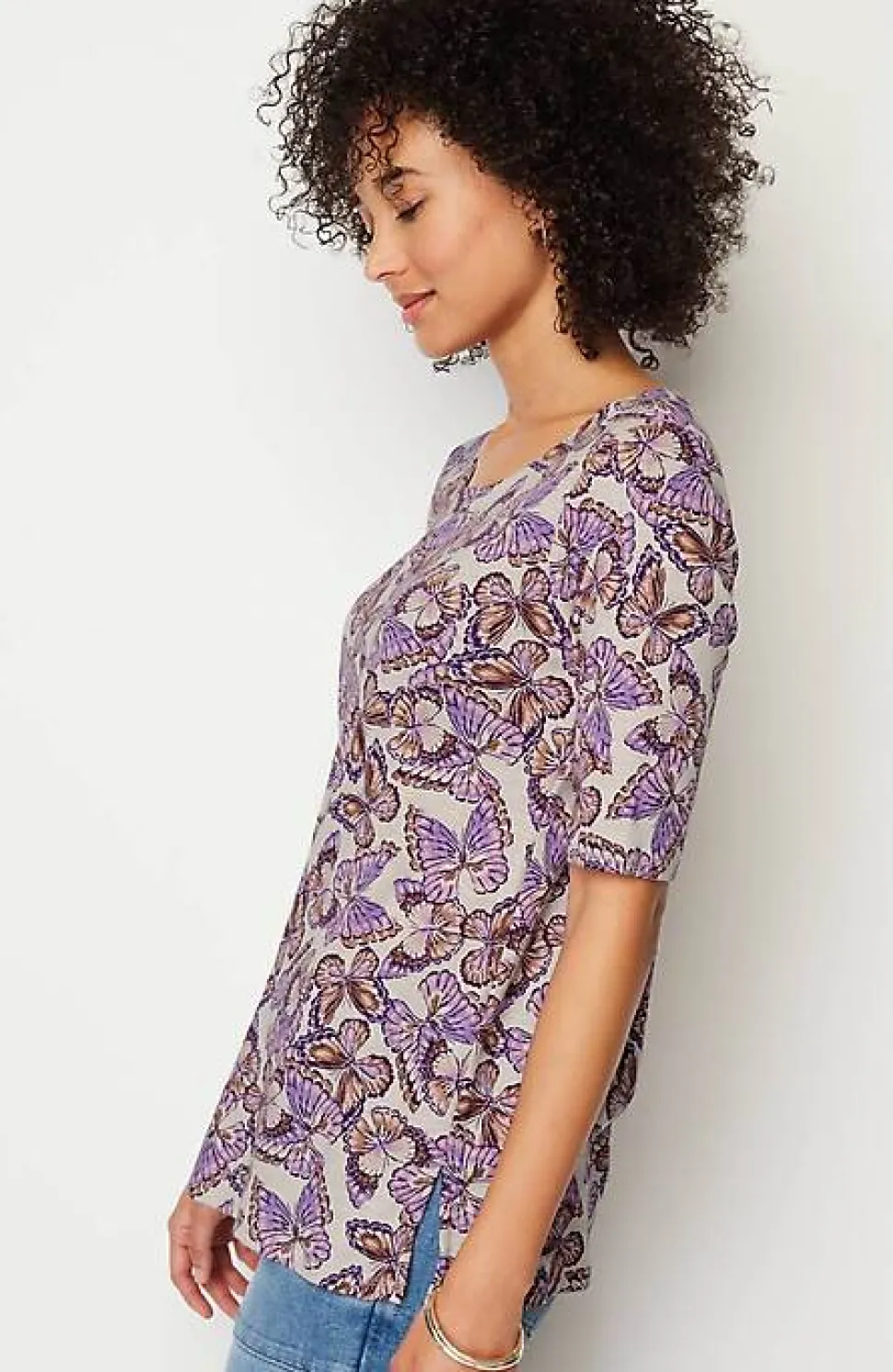 Pima-Slub Scoop-Neck Side-Slit Tee | Jjill