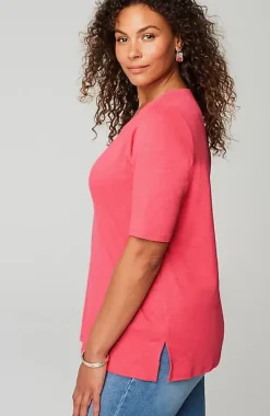 Pima-Slub Scoop-Neck Side-Slit Tee | Jjill