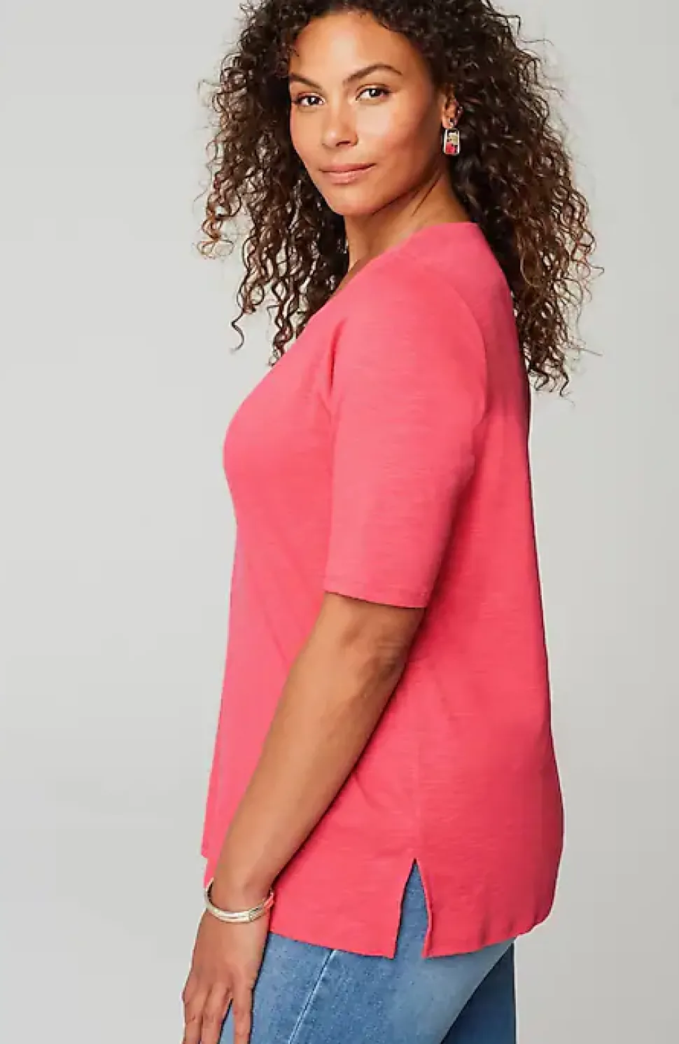 Pima-Slub Scoop-Neck Side-Slit Tee | Jjill