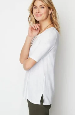 Pima-Slub Scoop-Neck Side-Slit Tee | Jjill