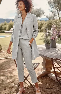Pintucked Linen-Stretch Slim-Leg Pants | Jjill