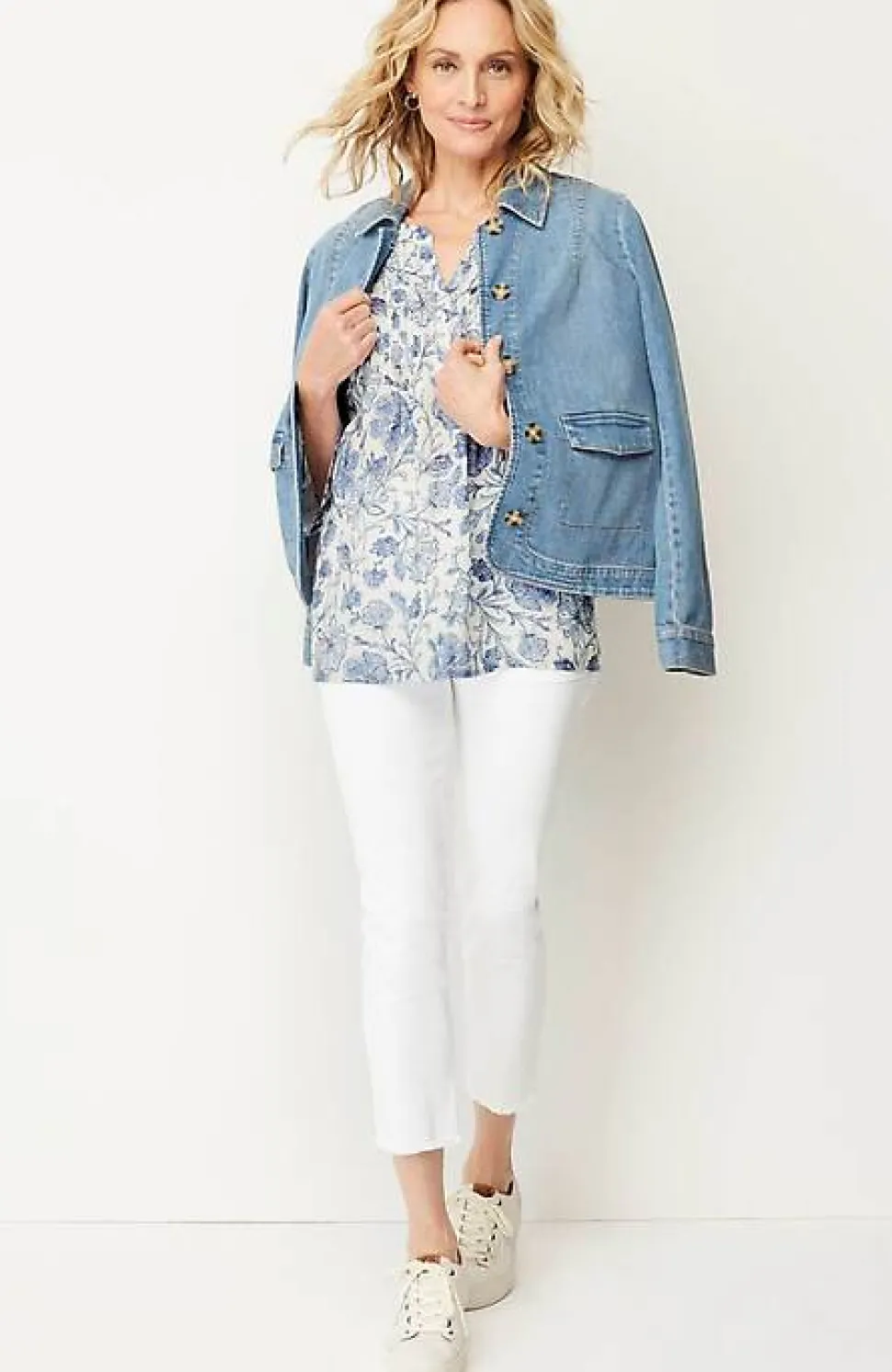 Pintucked Printed Linen Popover | Jjill