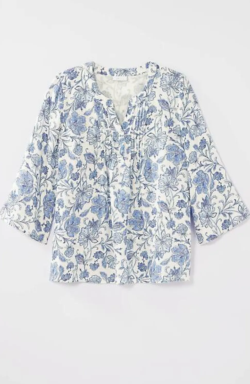 Pintucked Printed Linen Popover | Jjill