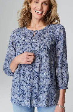 Printed A-Line Pintucked Top | Jjill