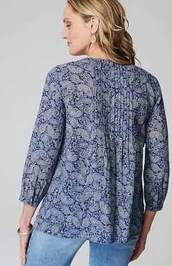 Printed A-Line Pintucked Top | Jjill