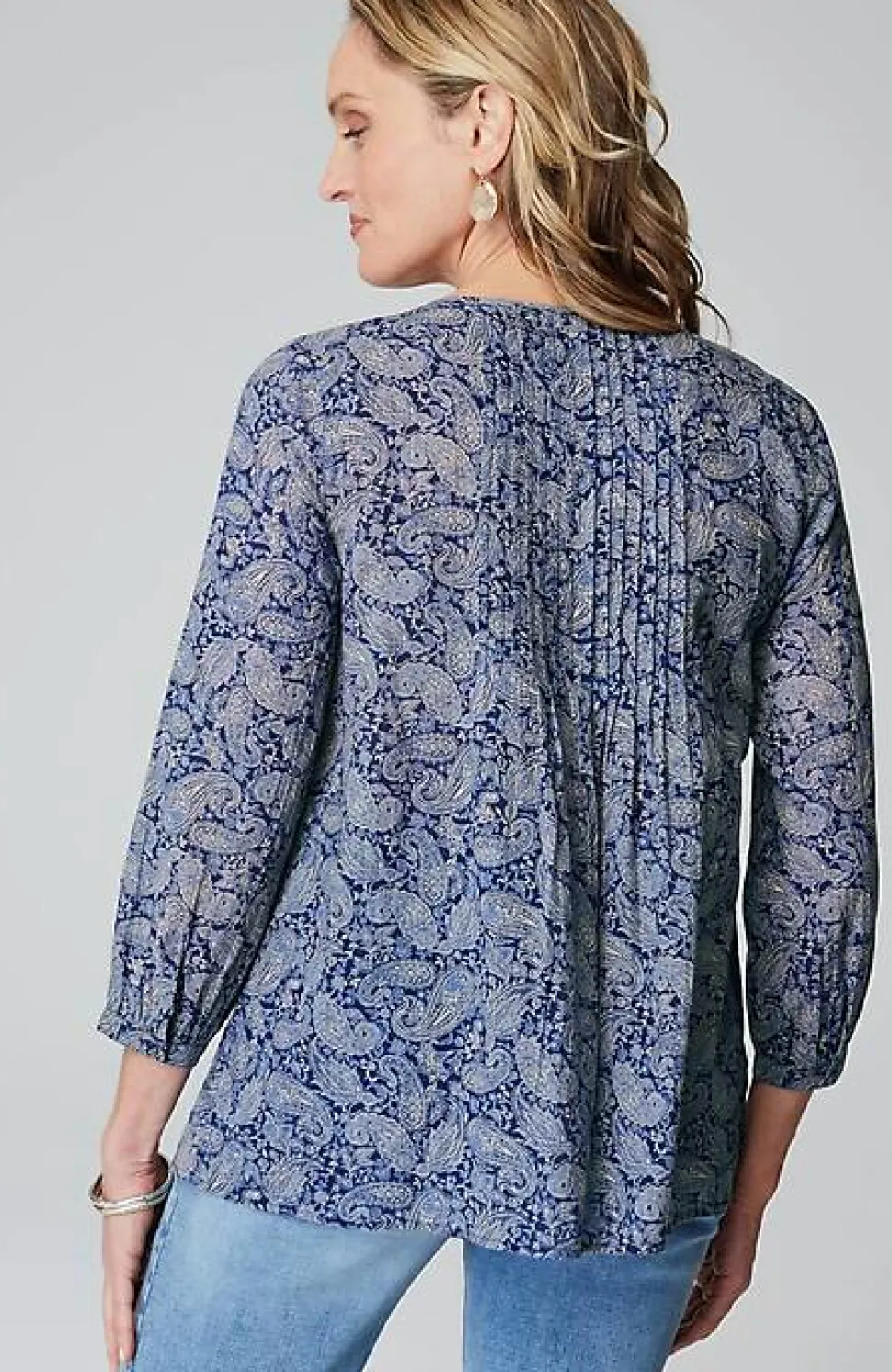 Printed A-Line Pintucked Top | Jjill