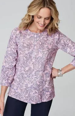 Printed Linen Pintucked Popover | Jjill