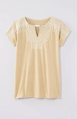 Pure Jill Embroidered Split-Neck Tee | Jjill