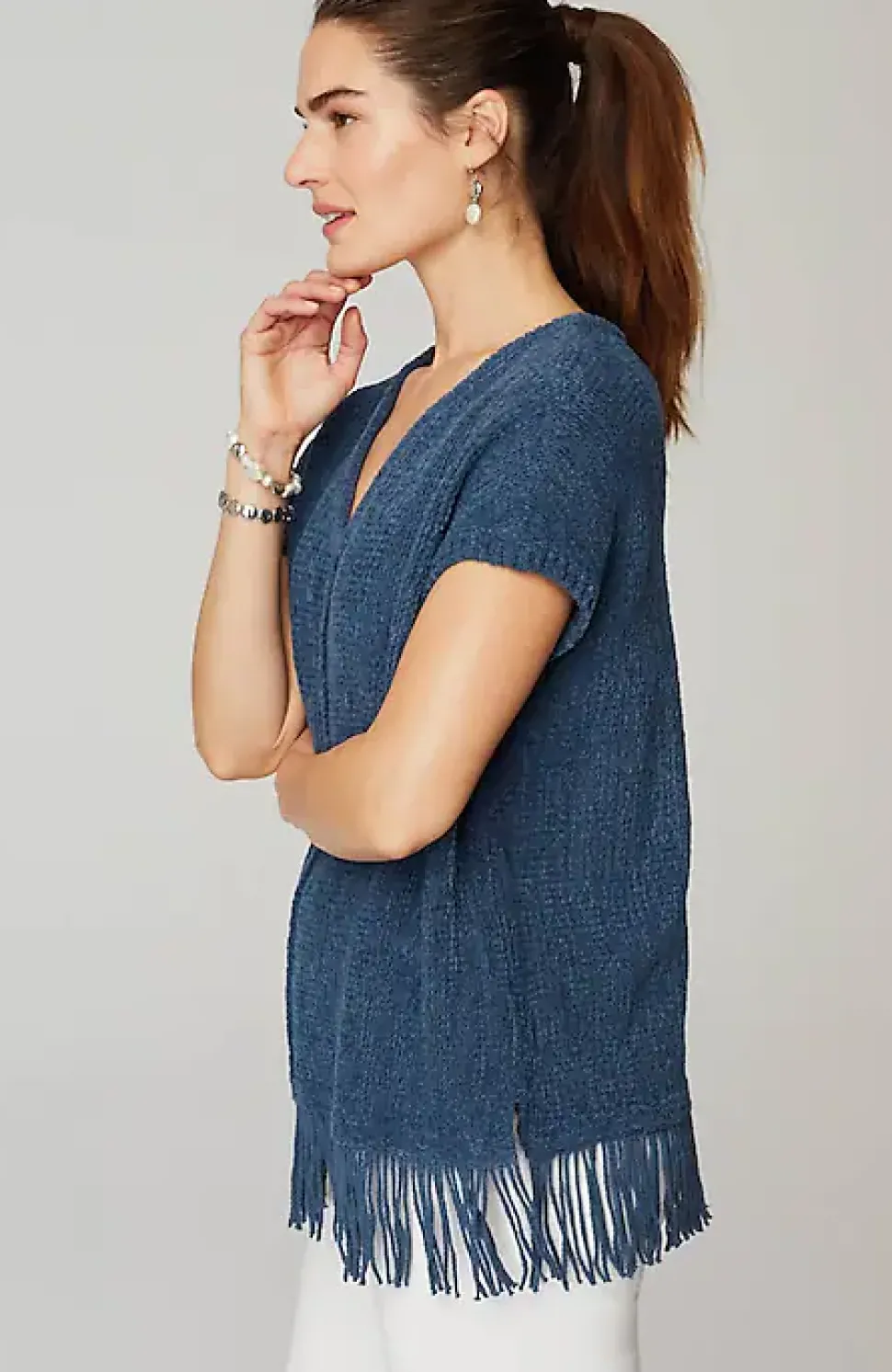 Pure Jill Fringed-Hem V-Neck Sweater | Jjill