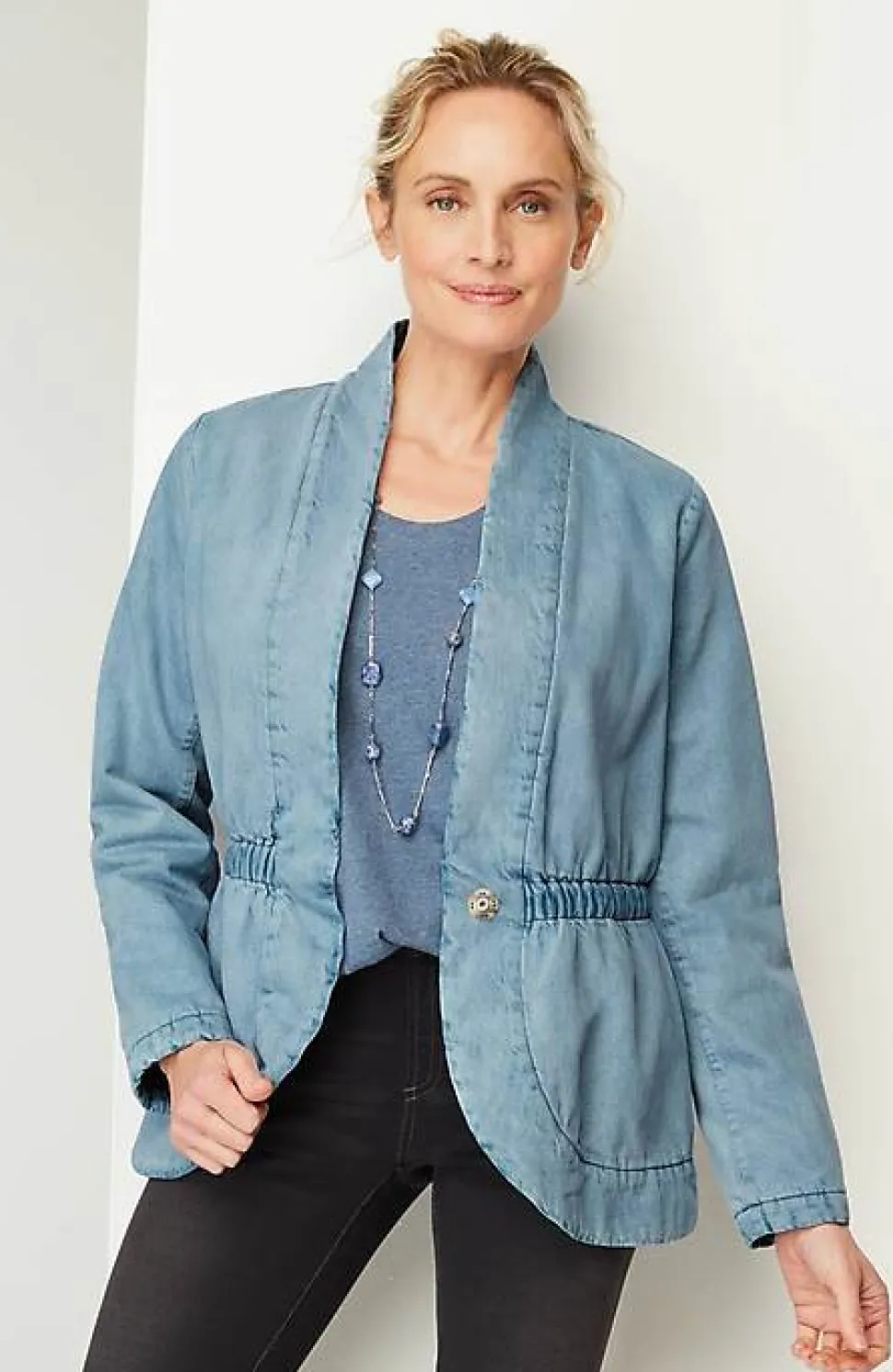 Pure Jill Indigo Curved-Hem Jacket | Jjill