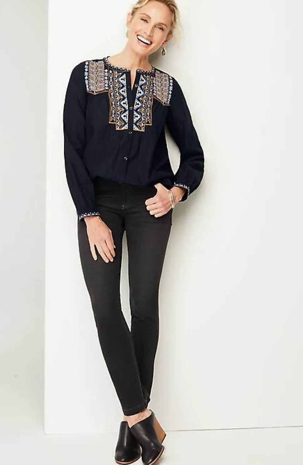 Pure Jill Shadow-Stripe Embroidered Blouse | Jjill