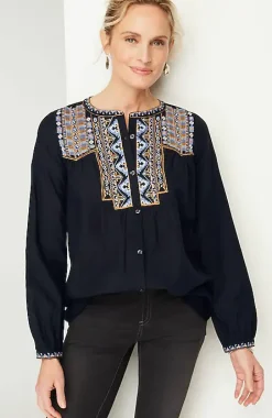 Pure Jill Shadow-Stripe Embroidered Blouse | Jjill