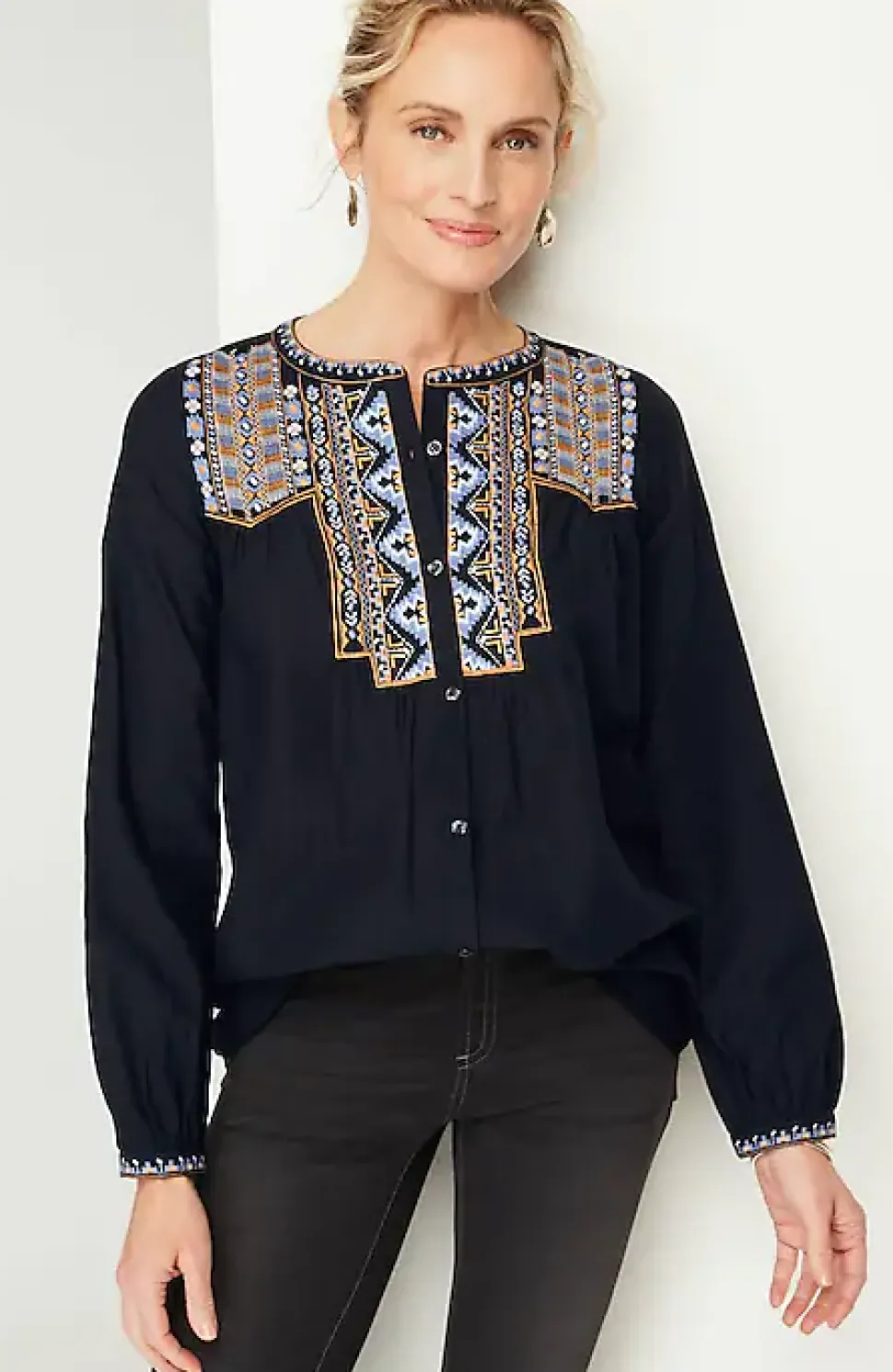 Pure Jill Shadow-Stripe Embroidered Blouse | Jjill