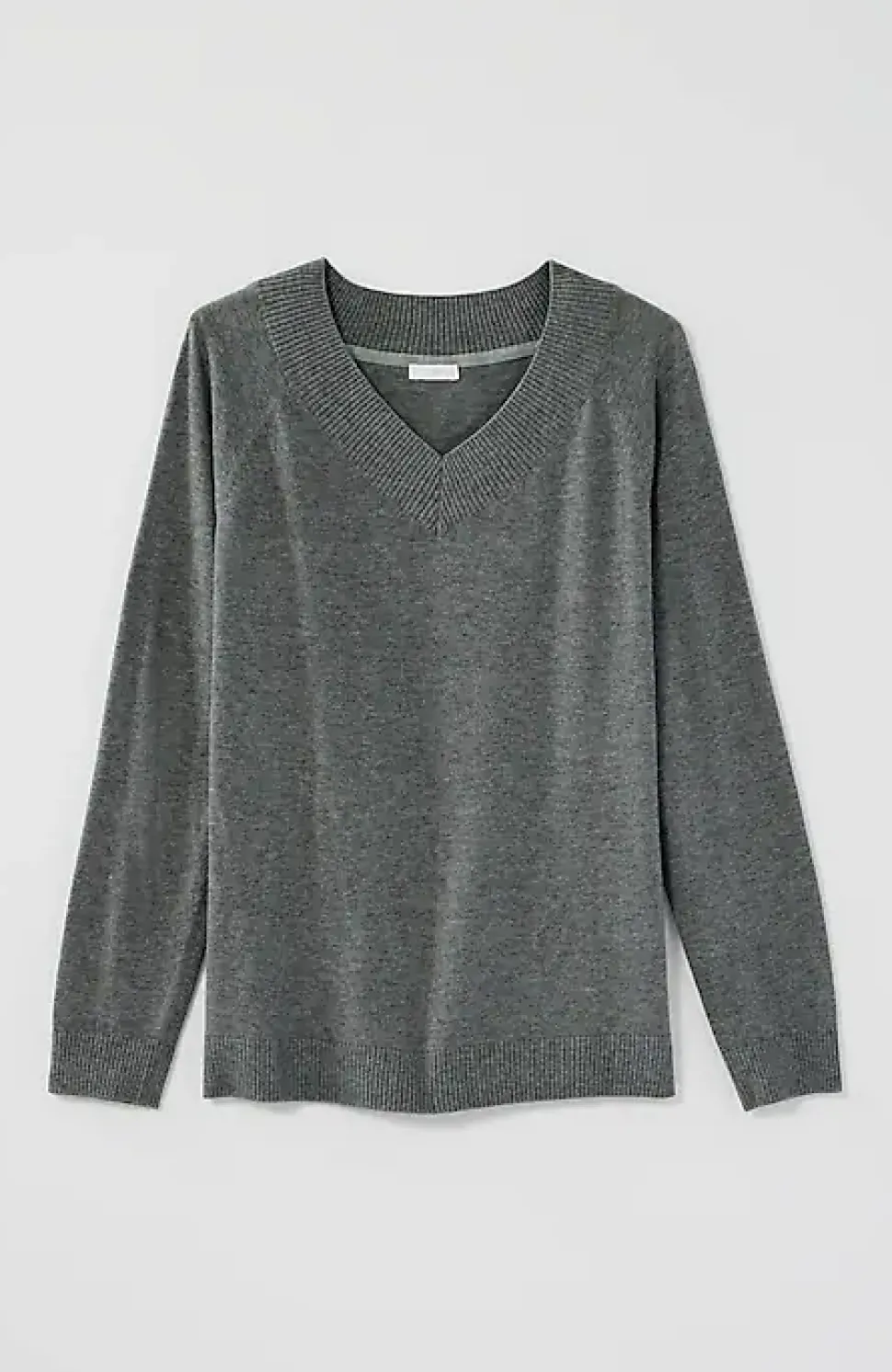 Ribbed-Border V-Neck Sweater | Jjill