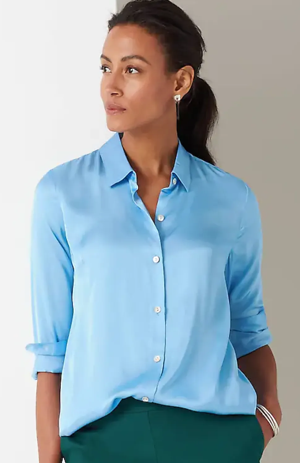 Satin Button-Front Shirt | Jjill