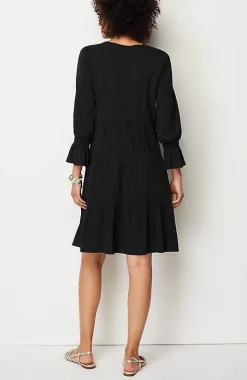 Smocked-Sleeves Tiered Dress | Jjill
