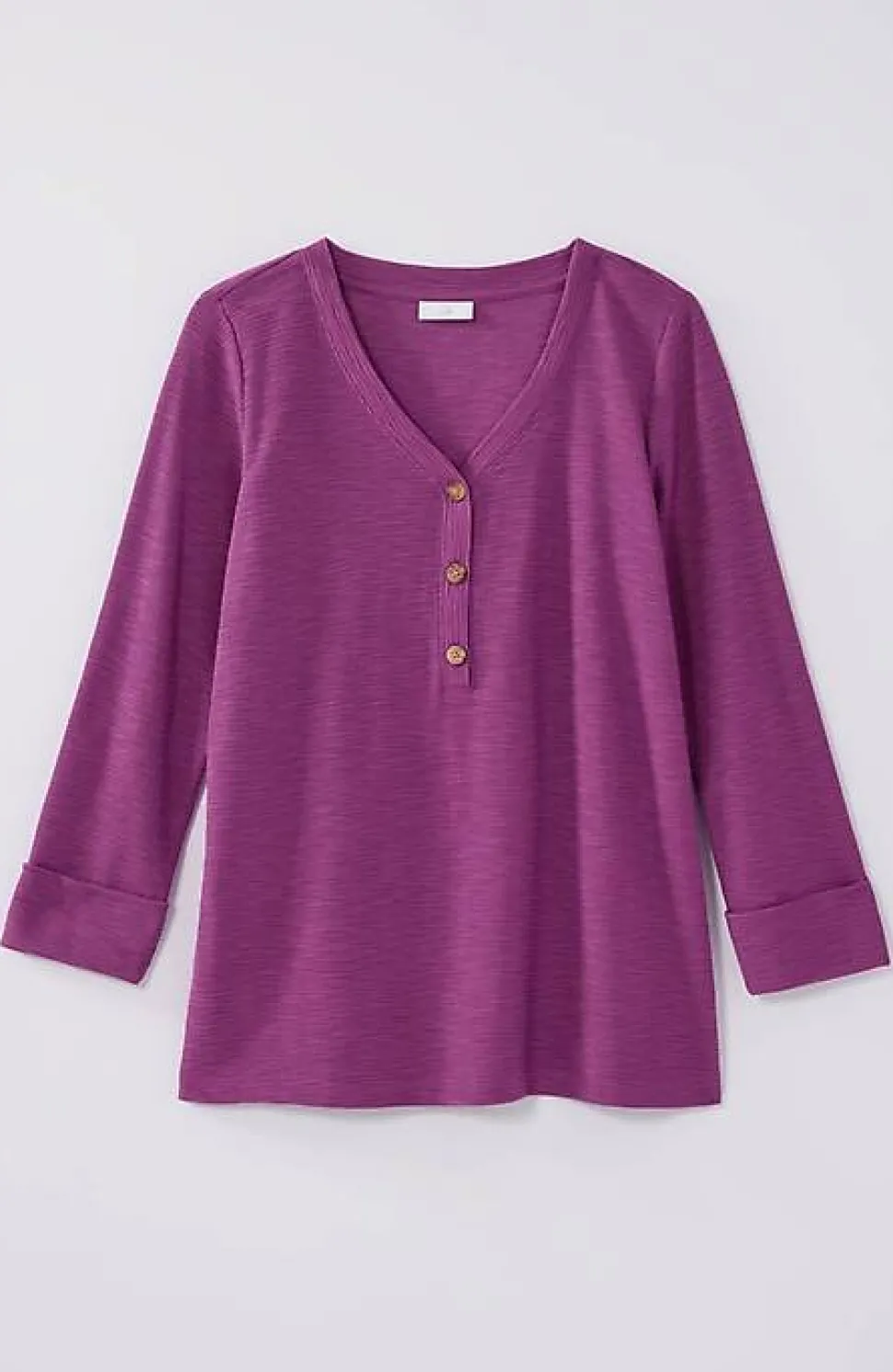 Textured-Cotton Rolled-Cuff Henley Top | Jjill
