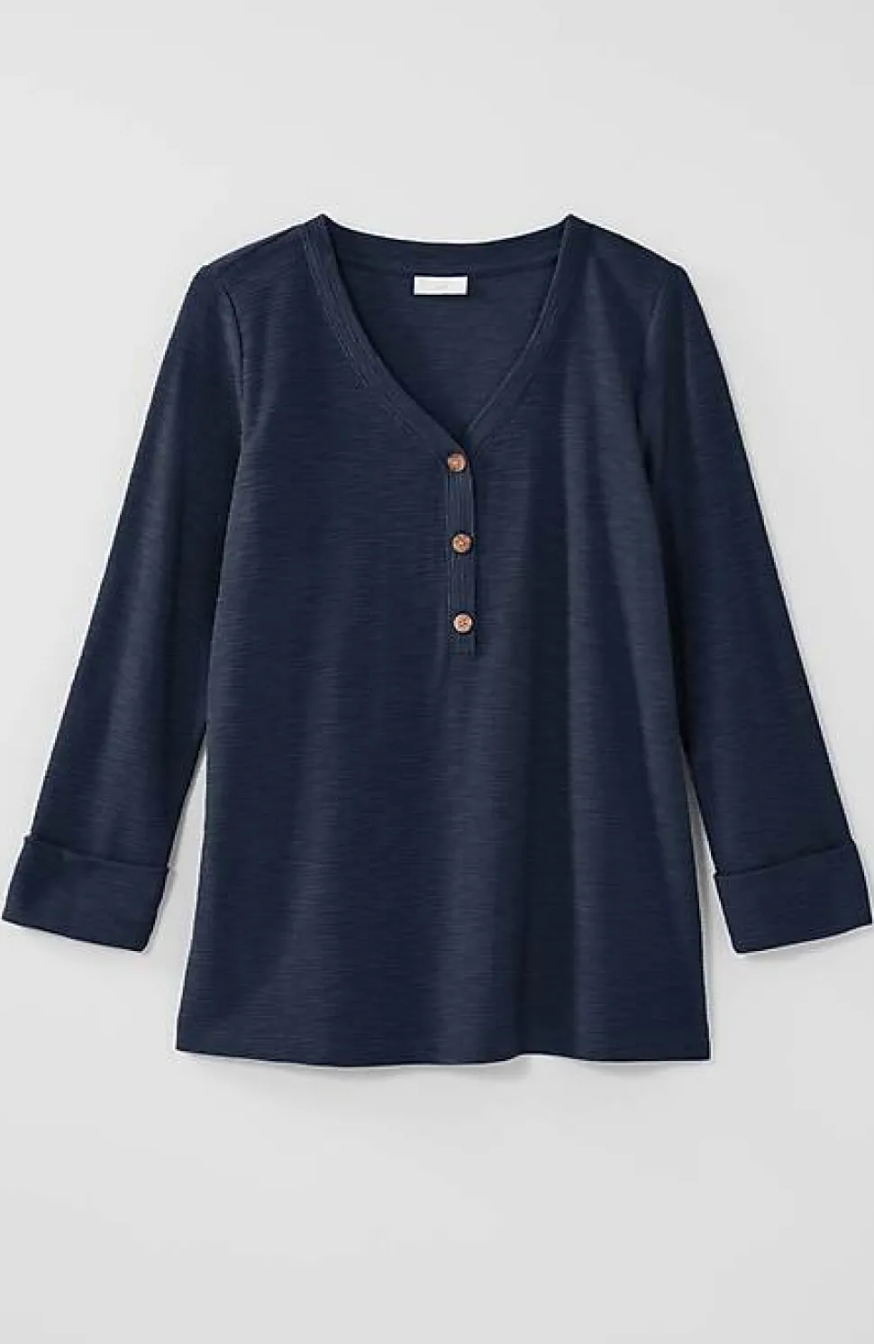 Textured-Cotton Rolled-Cuff Henley Top | Jjill
