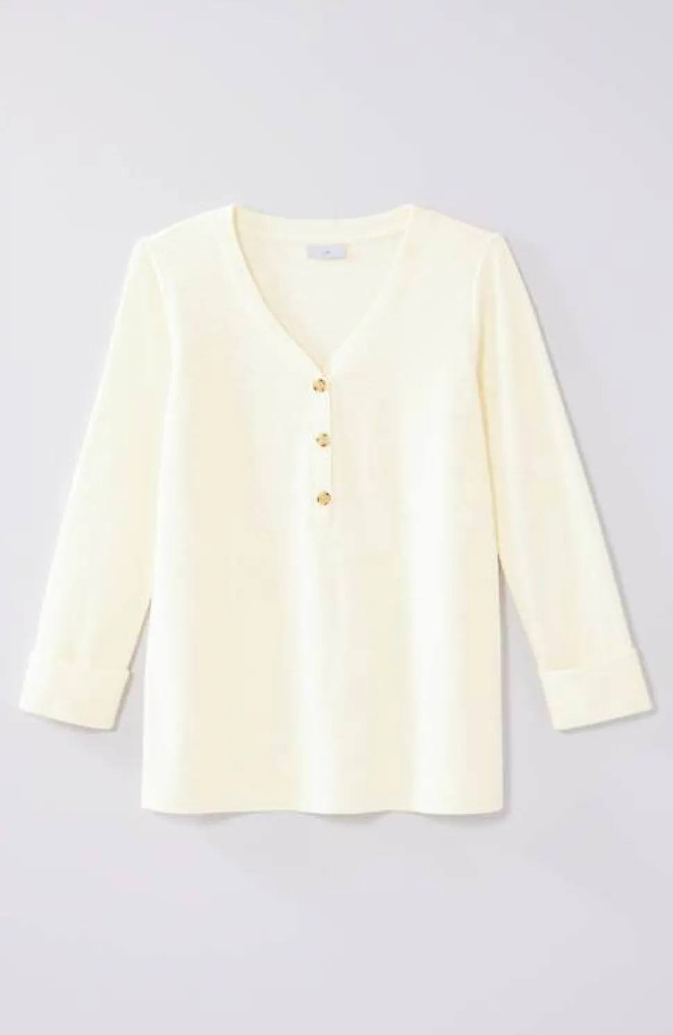 Textured-Cotton Rolled-Cuff Henley Top | Jjill