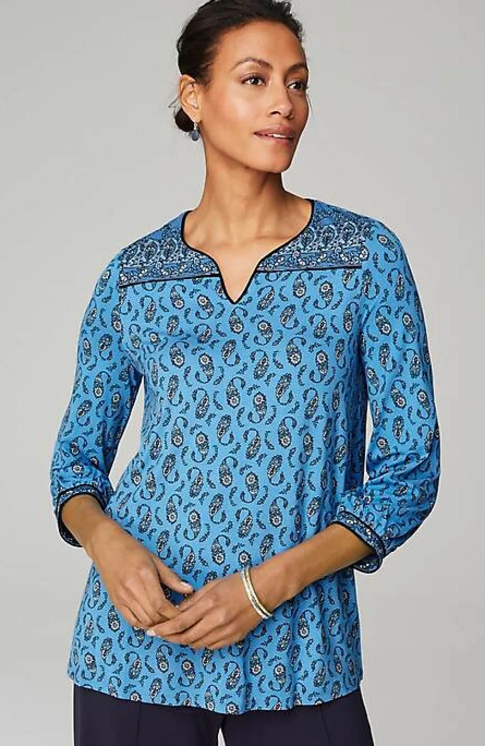 Wearever Border-Yoke Top | Jjill