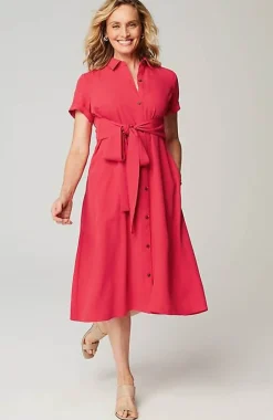 Wearever Button-Front Belted Shirtdress | Jjill