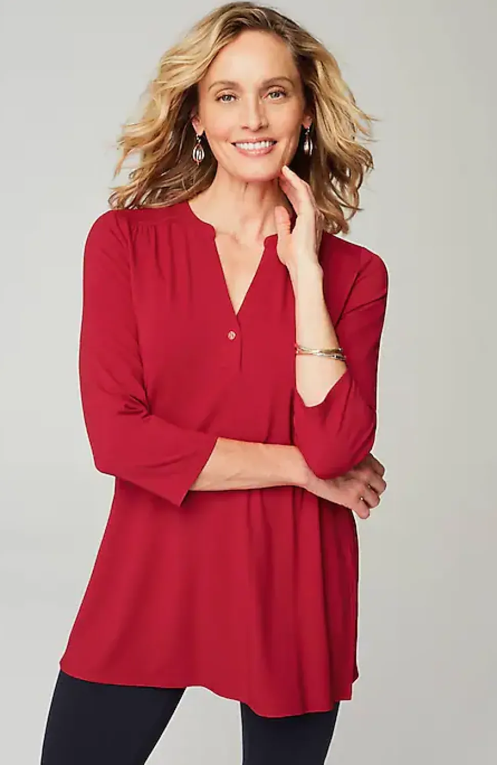 Wearever Shirred-Yoke Split-Neck Tunic | Jjill