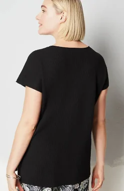Wearever Textured V-Neck Short-Sleeve Sweater | Jjill